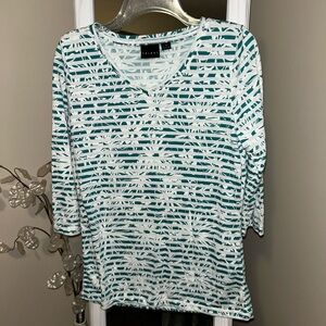 Tribal striped floral V-Neck Top medium